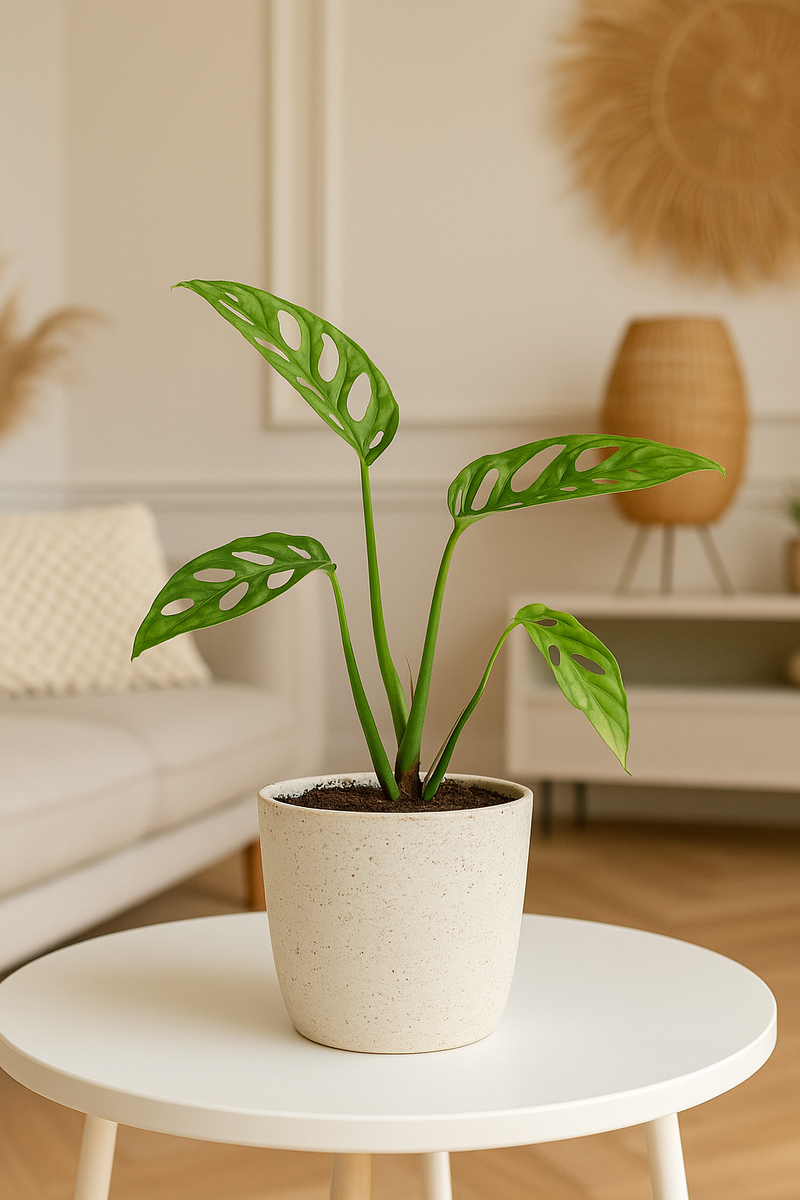 Monstera Obliqua Peru – Zwitserse Kaasplant Mini met sterk geperforeerde bladeren – hoogte 25 cm
